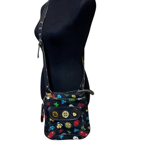 Kathy Van Zeeland Black Canvas Crossbody Purse Lots of Zip Pockets Keychain - Picture 2 of 6